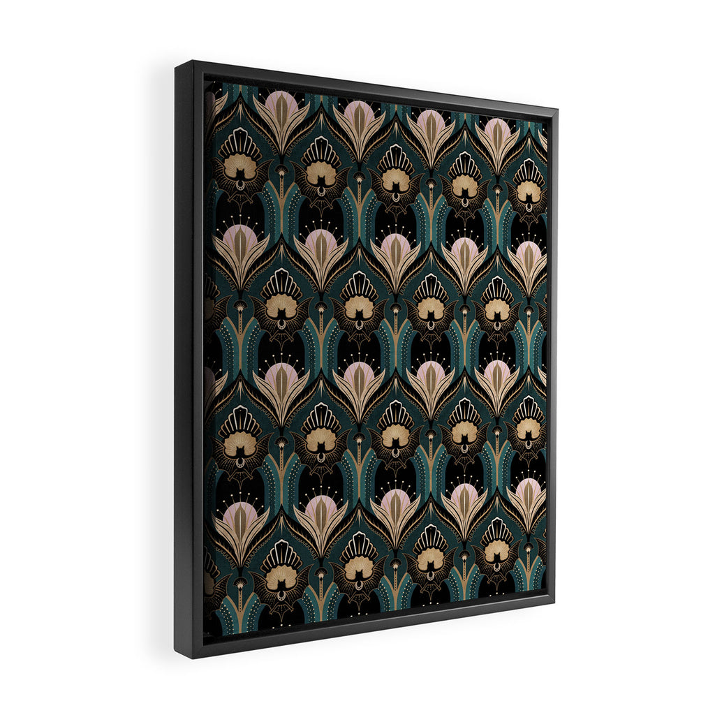Art Deco Bats Teal, Gold, Pink Framed Canvas Print Gallery Image 2