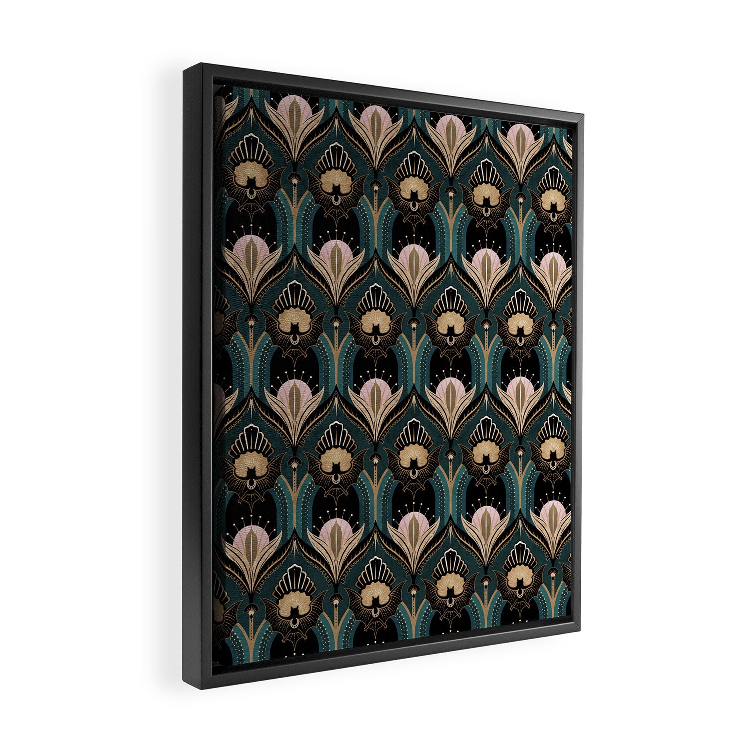 Art Deco Bats Teal, Gold, Pink Framed Canvas Print Gallery Image 2