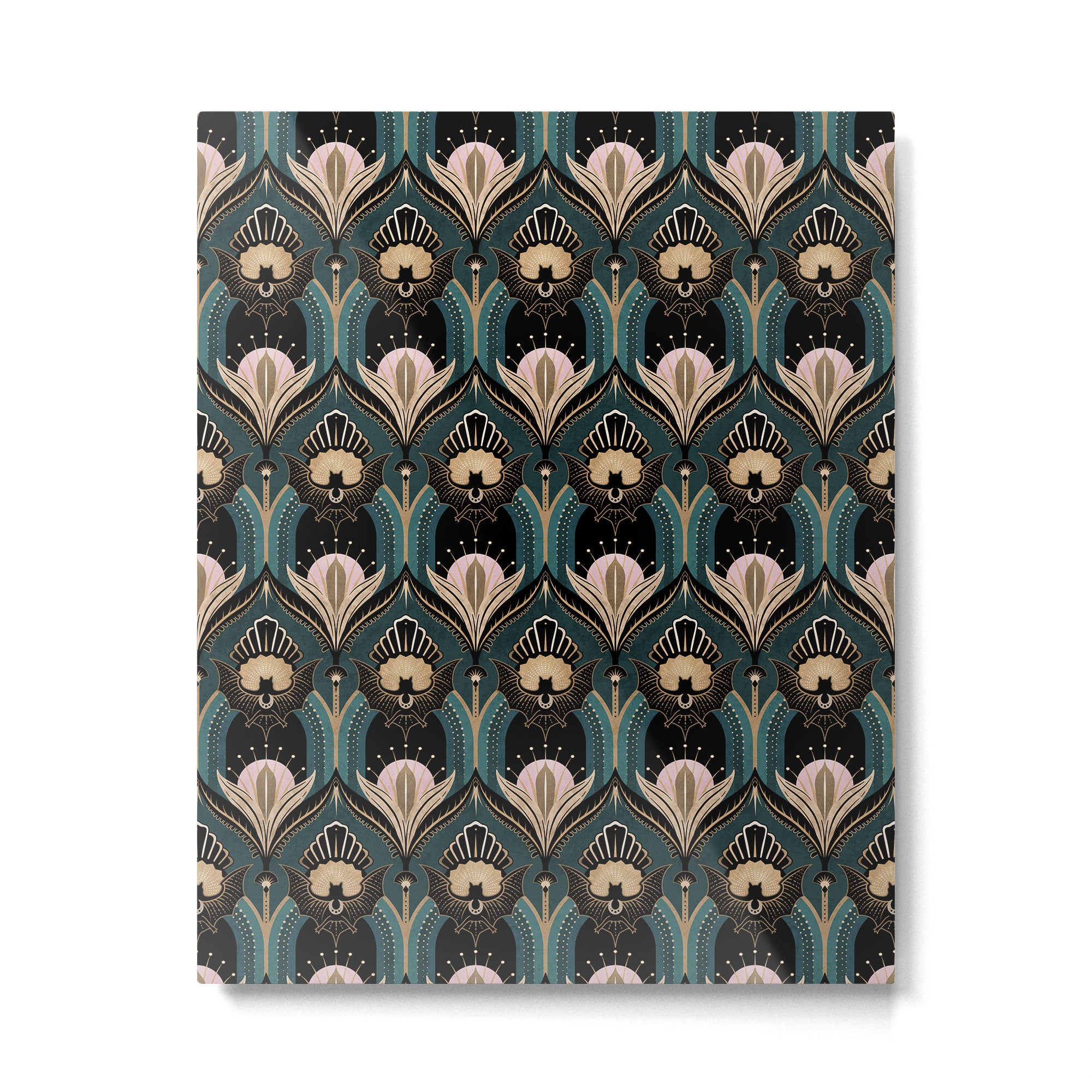 Art Deco Bats Teal, Gold, Pink Metal Print Gallery Image 6