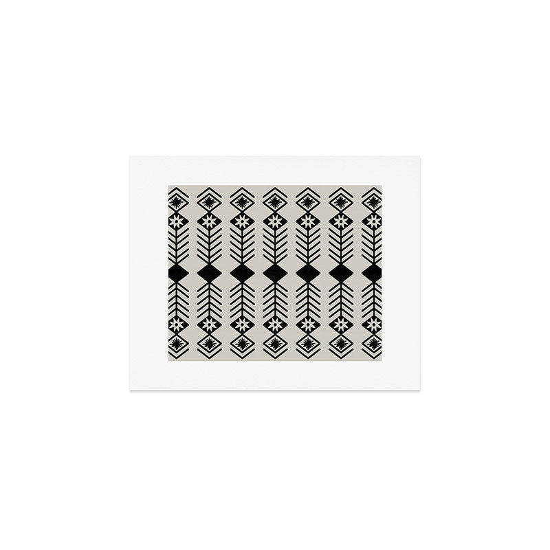 Black aztec lines and flowers on neutral Art Print Gallery Image 1