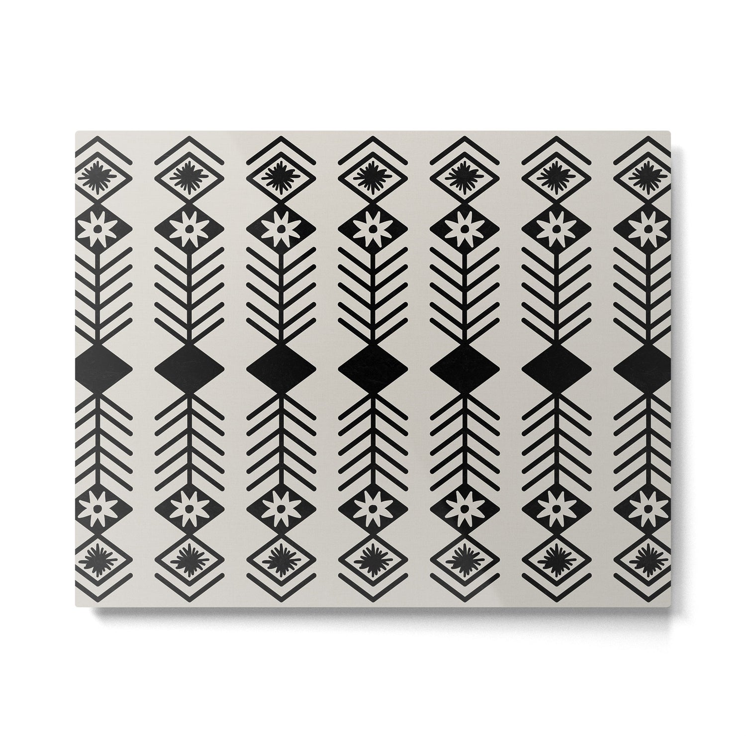 Black aztec lines and flowers on neutral Metal Print Gallery Image 6