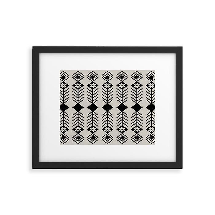 Black aztec lines and flowers on neutral Framed Art Print Gallery Image 1
