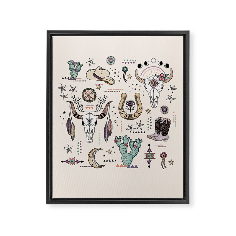 Boho Tribal Cowgirl Ephemera - cream Framed Canvas Print Gallery Image 8