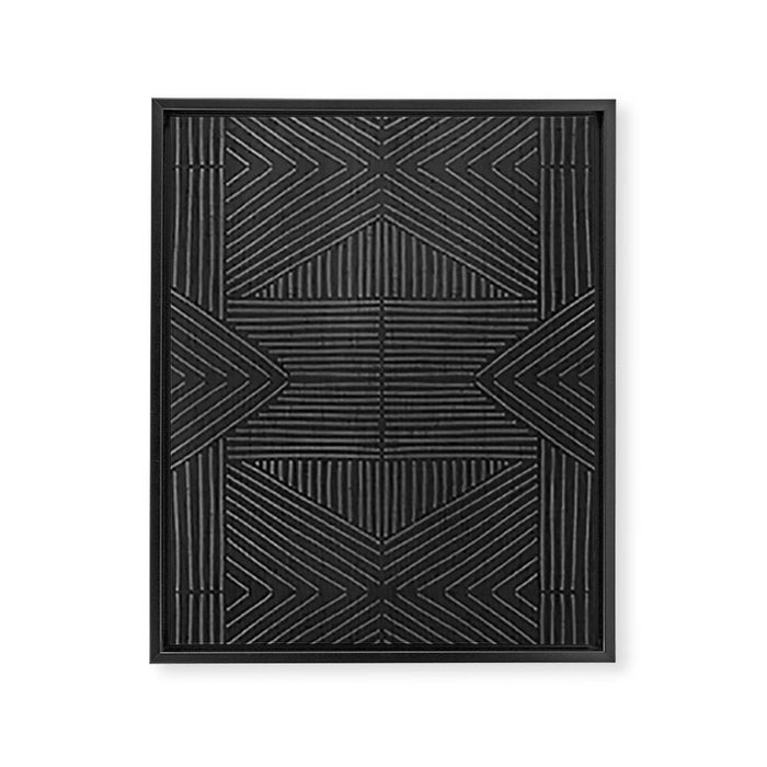 Charcoal grey line work on textured cloth - abstract geometric pattern Framed Canvas Print Gallery Image 1