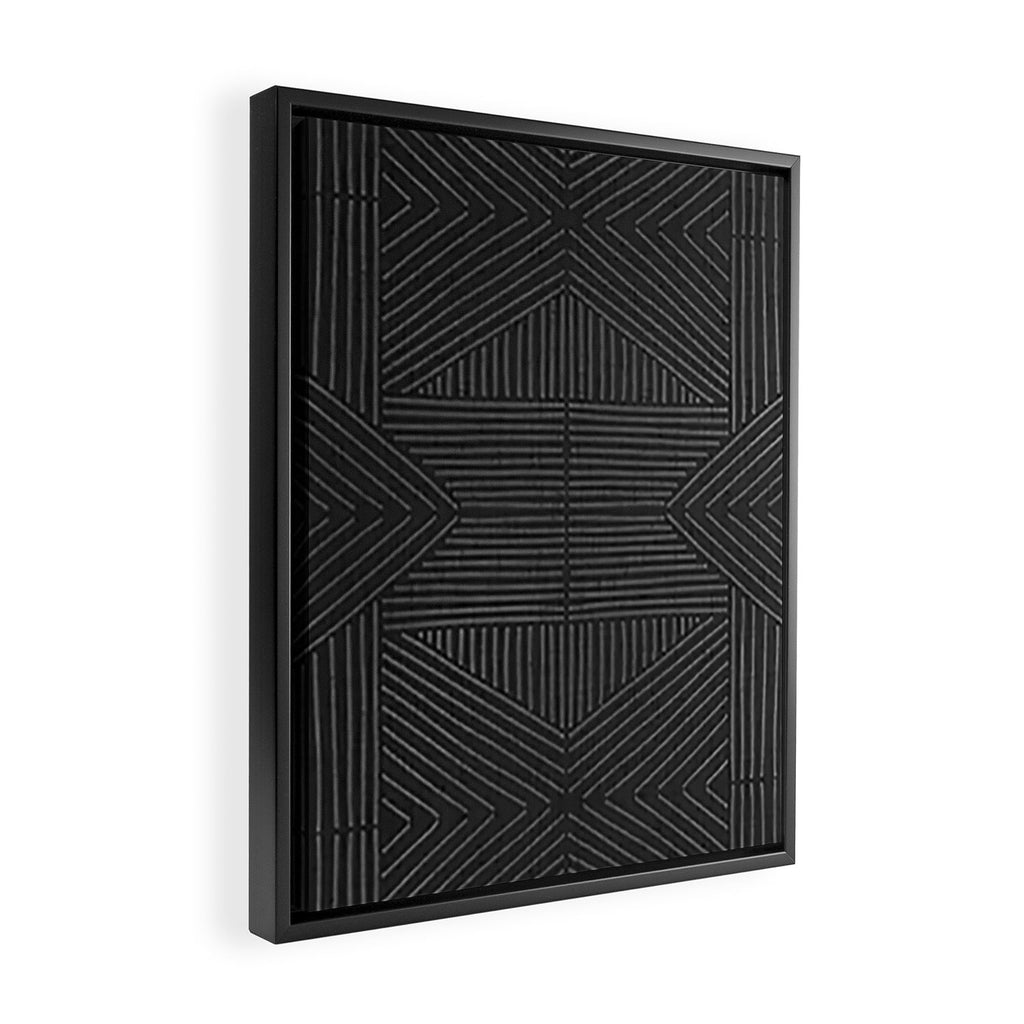 Charcoal grey line work on textured cloth - abstract geometric pattern Framed Canvas Print Gallery Image 2