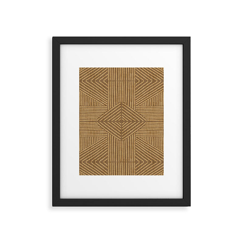 Golden ochre lines - textured abstract geometric Framed Art Print Gallery Image 6