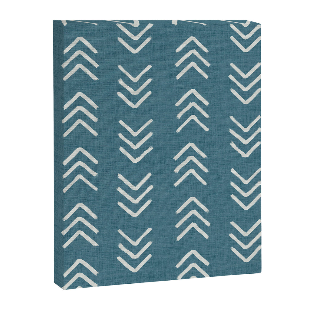 Muted teal and soft white ink brushed arrow heads pattern with textured background Canvas Print Gallery Image 8