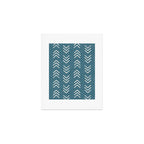 Muted teal and soft white ink brushed arrow heads pattern with textured background Art Print Gallery Image 1