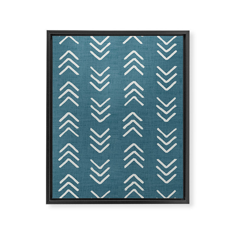 Muted teal and soft white ink brushed arrow heads pattern with textured background Framed Canvas Print Gallery Image 8