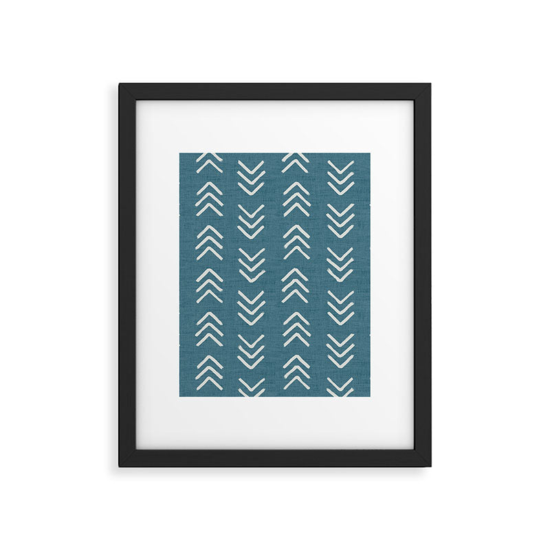 Muted teal and soft white ink brushed arrow heads pattern with textured background Framed Art Print Gallery Image 6