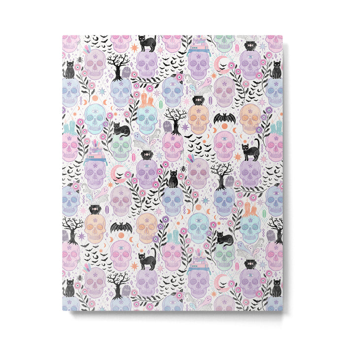 Pastel candy-colored skulls with cats, bats, and witchy things - halloween, bone Metal Print Gallery Image 1