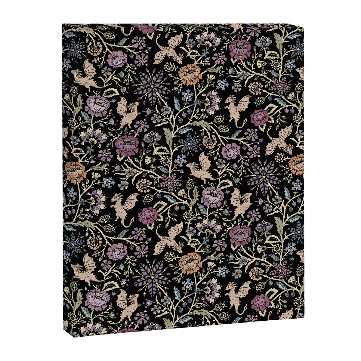 Pollinator Dragons - fantasy, goth floral - muted jewel tones on black Canvas Print Gallery Image 8