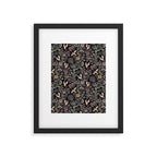 Pollinator Dragons - fantasy, goth floral - muted jewel tones on black Framed Art Print Gallery Image 6