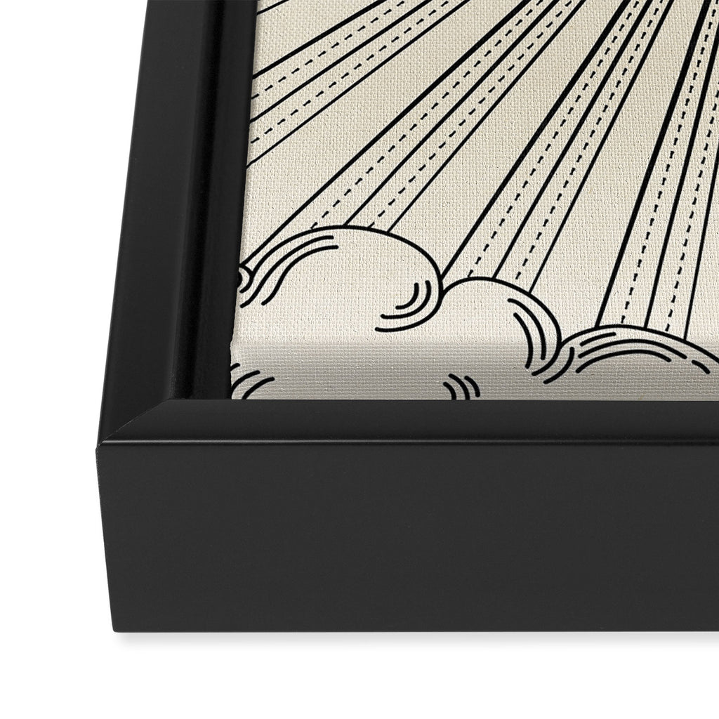 Radiant eye minimal sky scene with clouds - black lines on neutral Framed Canvas Print Gallery Image 3