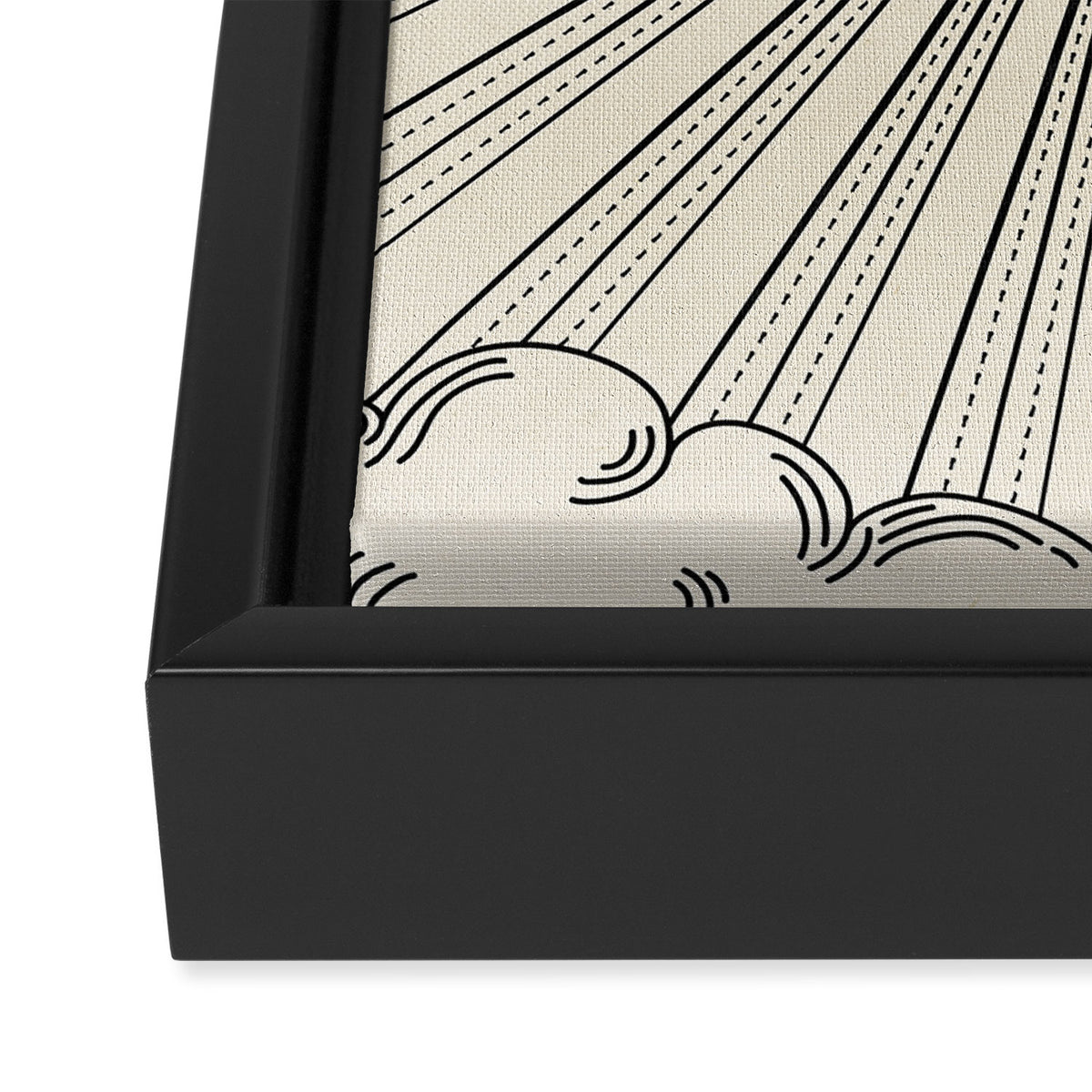 Radiant eye minimal sky scene with clouds - black lines on neutral Framed Canvas Print Gallery Image 3