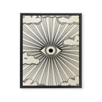 Radiant eye minimal sky scene with clouds - black lines on neutral Framed Canvas Print Gallery Image 8