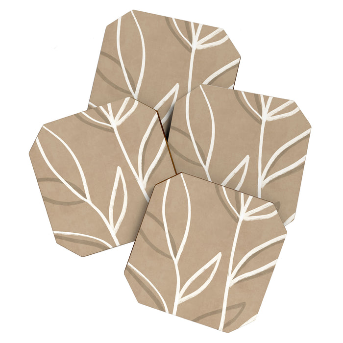 Abstract beige line art botanical Coaster Gallery Image 1