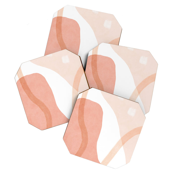 Abstract pink shapes & line art Coaster Gallery Image 1