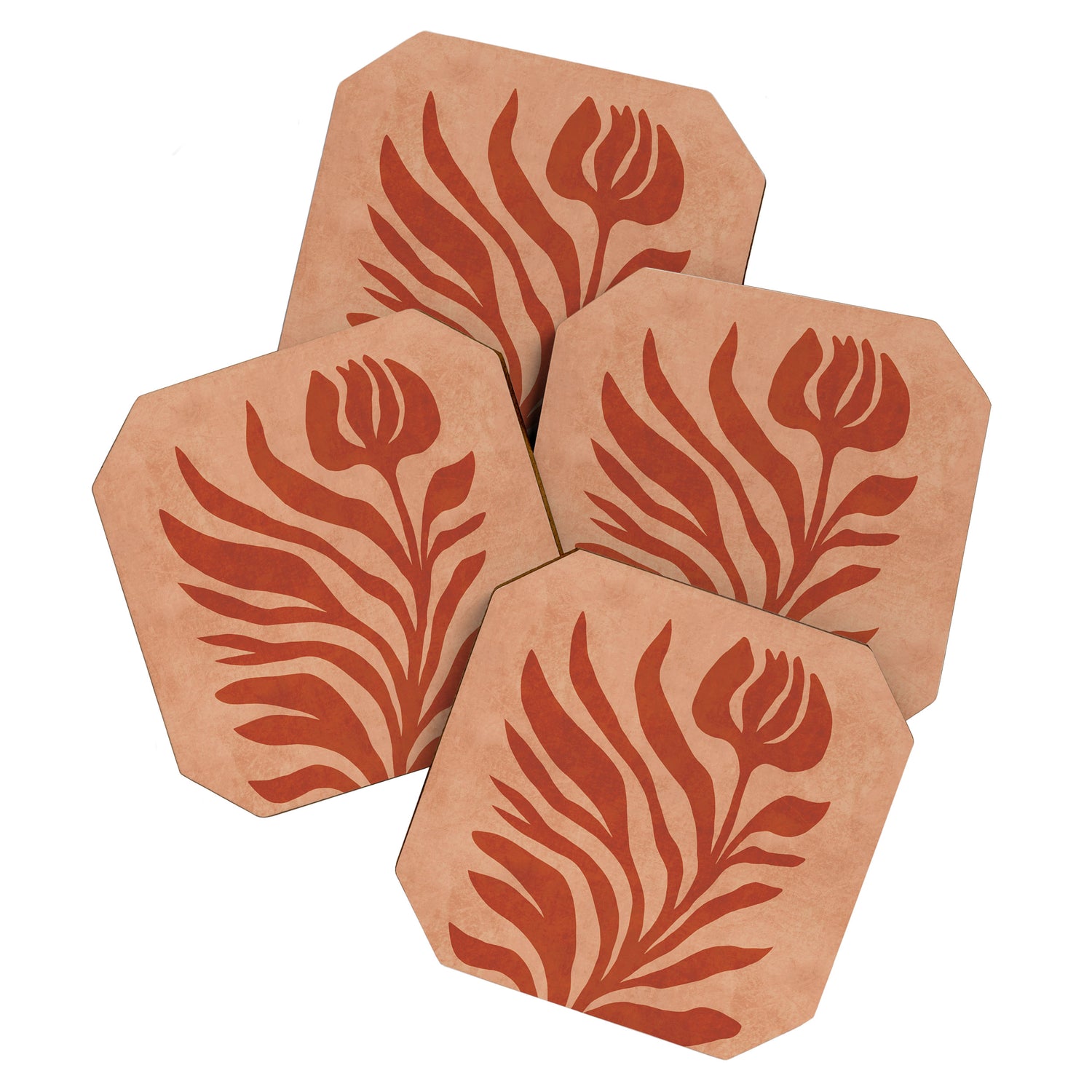 Maximalist wildflower in clay orange Coaster Gallery Image 1