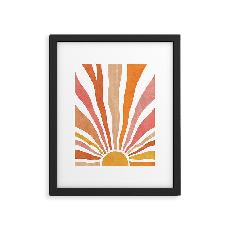 Retro abstract sun in pink, peach, yellow, orange Framed Art Print Gallery Image 5