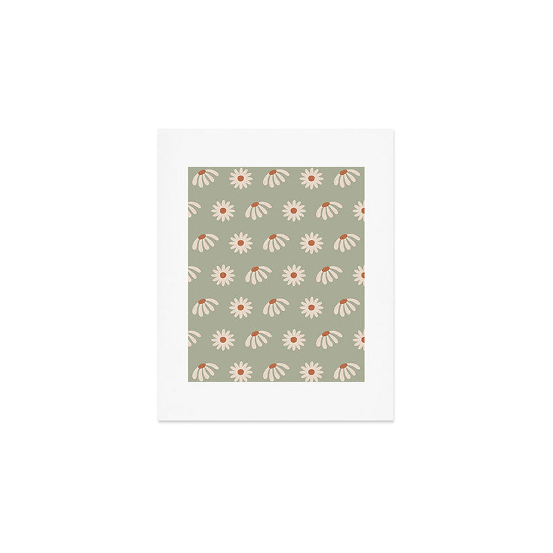 Sage green daisy pattern Art Print Gallery Image 1
