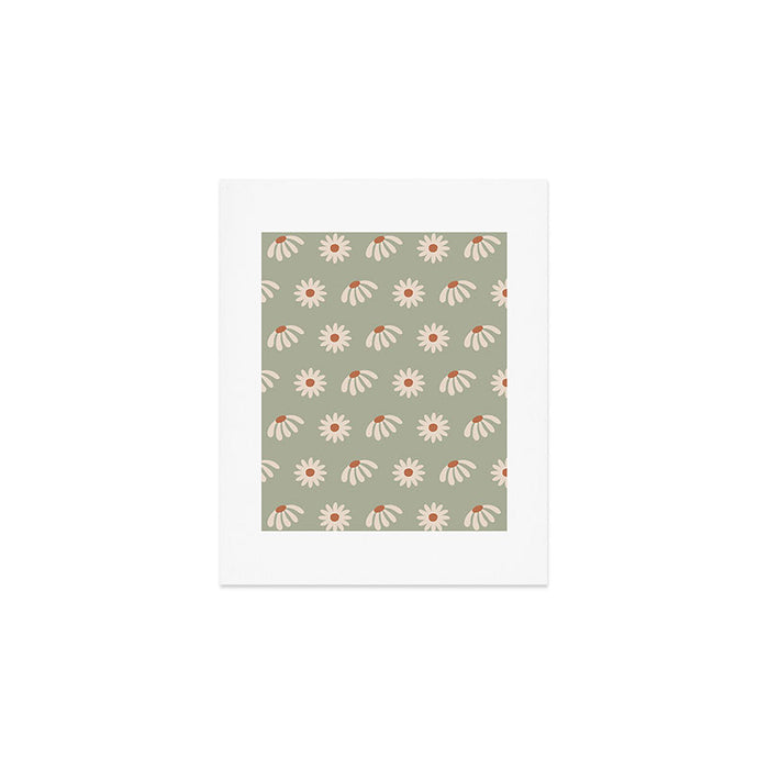 Sage green daisy pattern Art Print Gallery Image 1