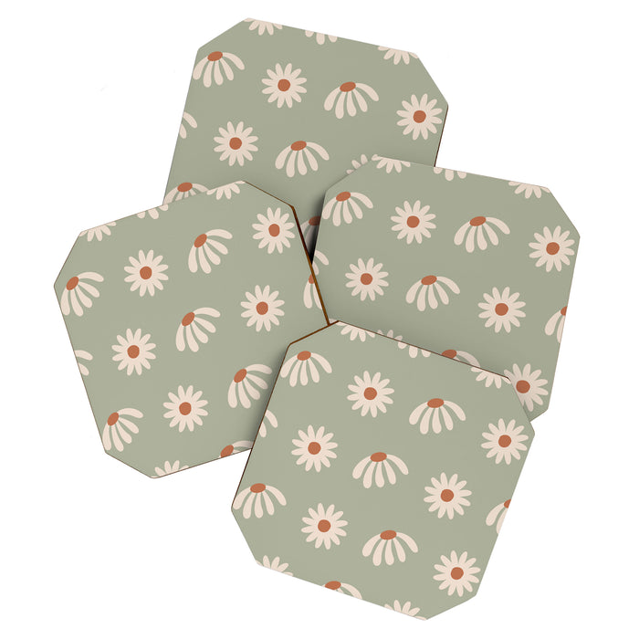 Sage green daisy pattern Coaster Gallery Image 1