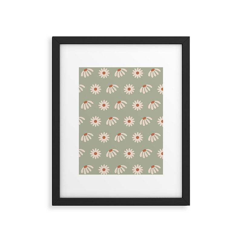Sage green daisy pattern Framed Art Print Gallery Image 6