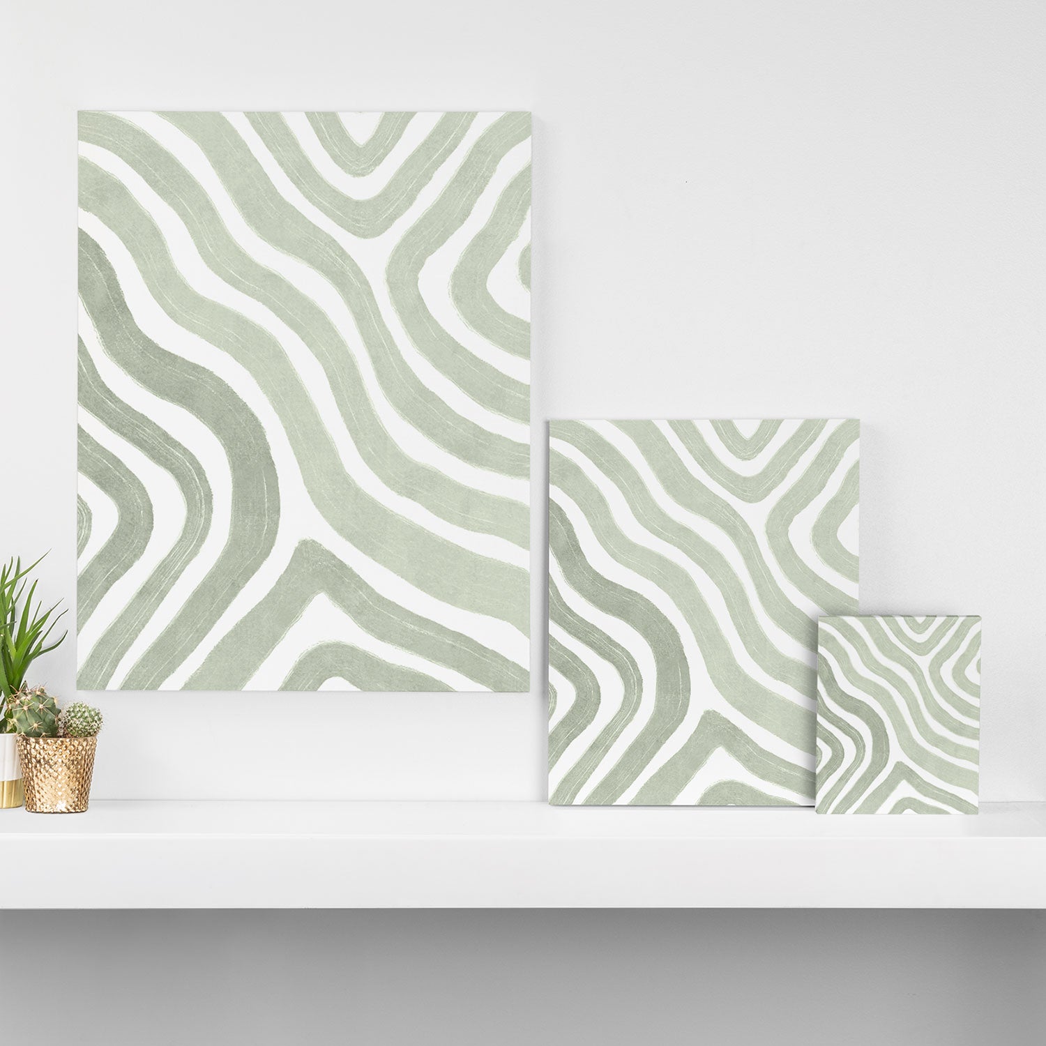 Sage green flow lines Canvas Print Gallery Image 3