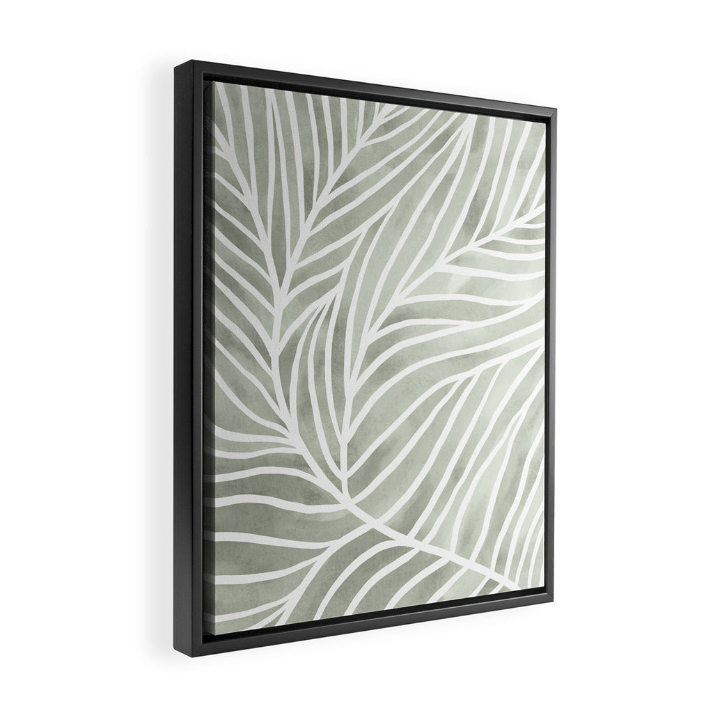 Sage green leaf line art Framed Canvas Print Gallery Image 2