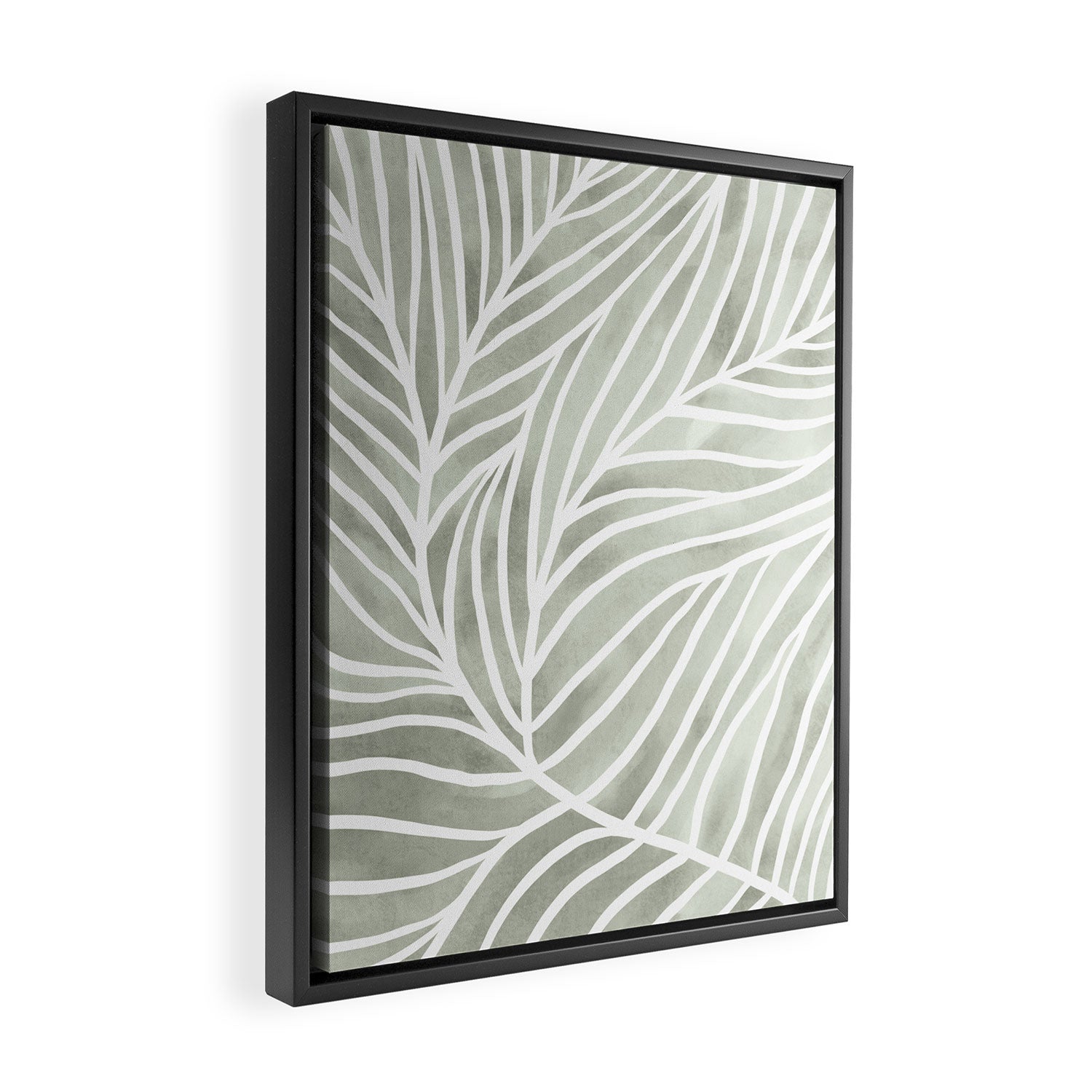 Sage green leaf line art Framed Canvas Print Gallery Image 2