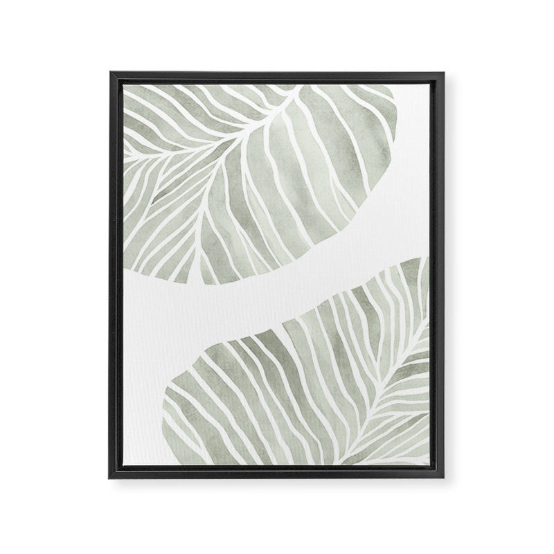 Sage green tropical leaves Framed Canvas Print Gallery Image 6