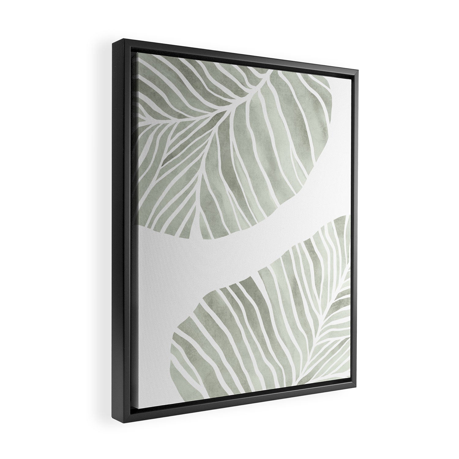 Sage green tropical leaves Framed Canvas Print Gallery Image 2