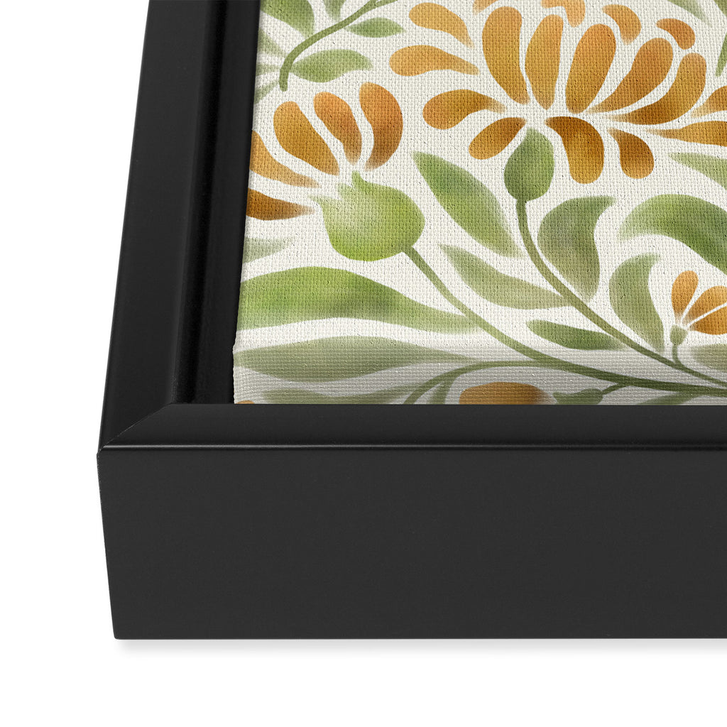 Watercolor Peony pattern in yellow and olive green Framed Canvas Print Gallery Image 3