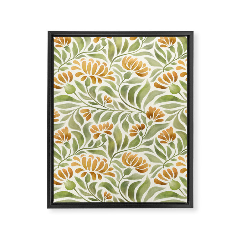 Watercolor Peony pattern in yellow and olive green Framed Canvas Print Gallery Image 8