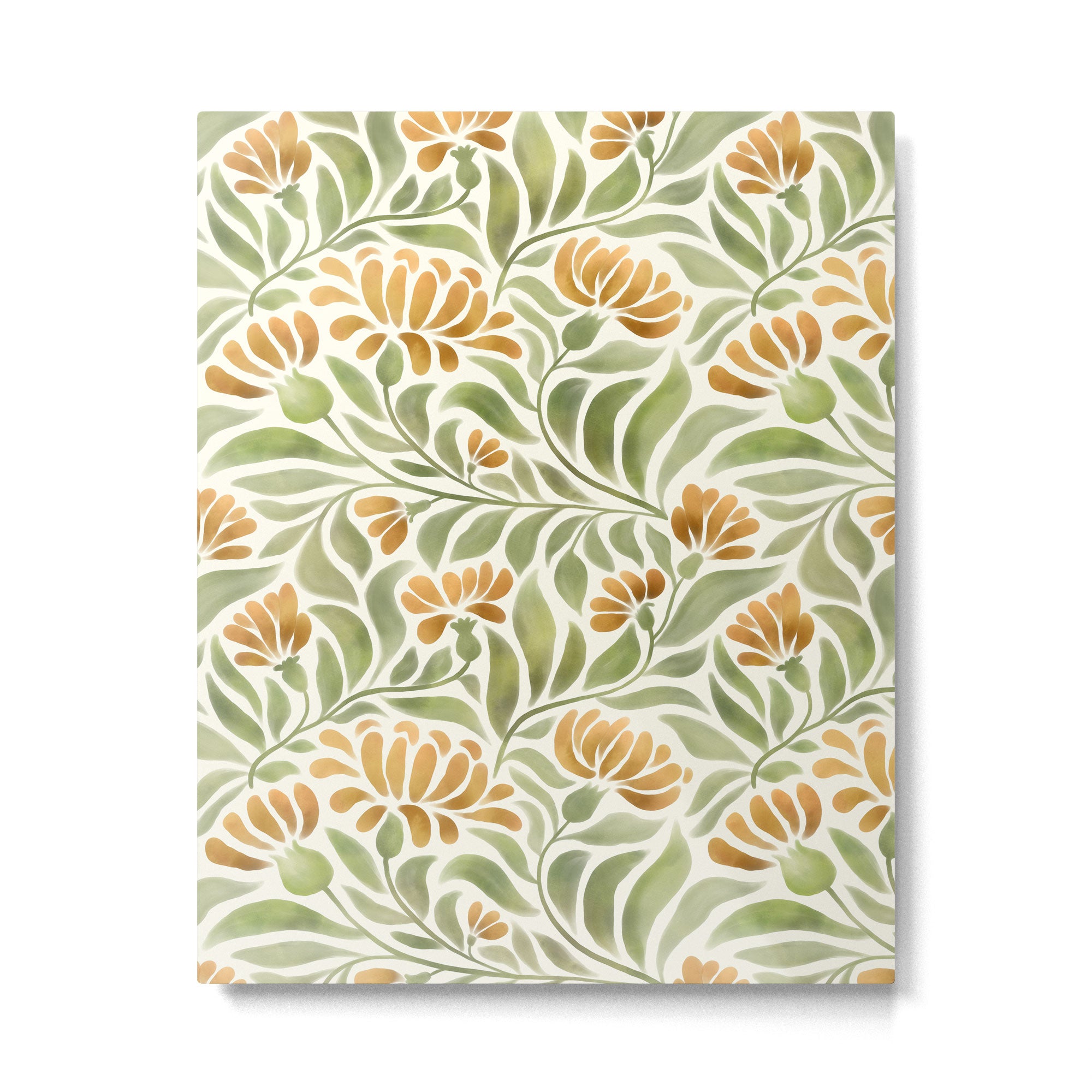 Watercolor Peony pattern in yellow and olive green Metal Print Gallery Image 6