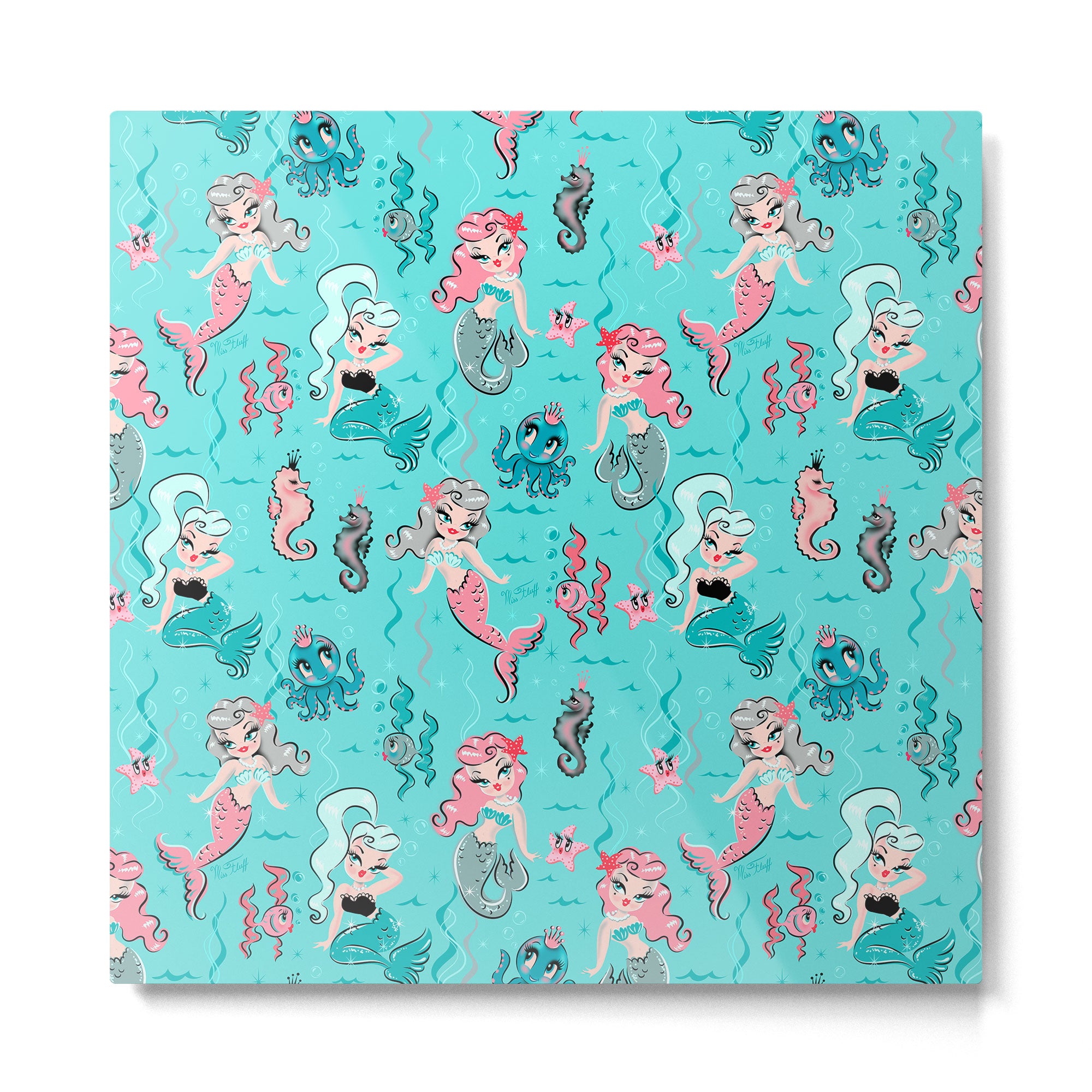 Babydoll Mermaids on Aqua Metal Print Gallery Image 2