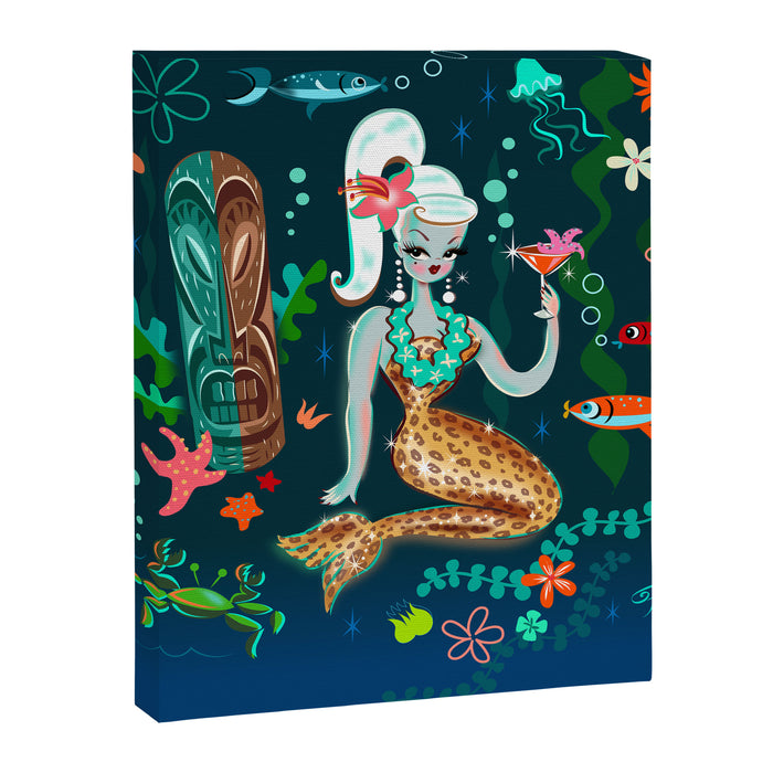 Blonde Leopard Martini Mermaid Canvas Print Gallery Image 1
