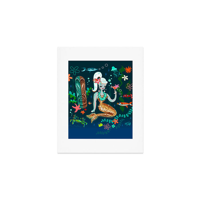 Blonde Leopard Martini Mermaid Art Print Gallery Image 1
