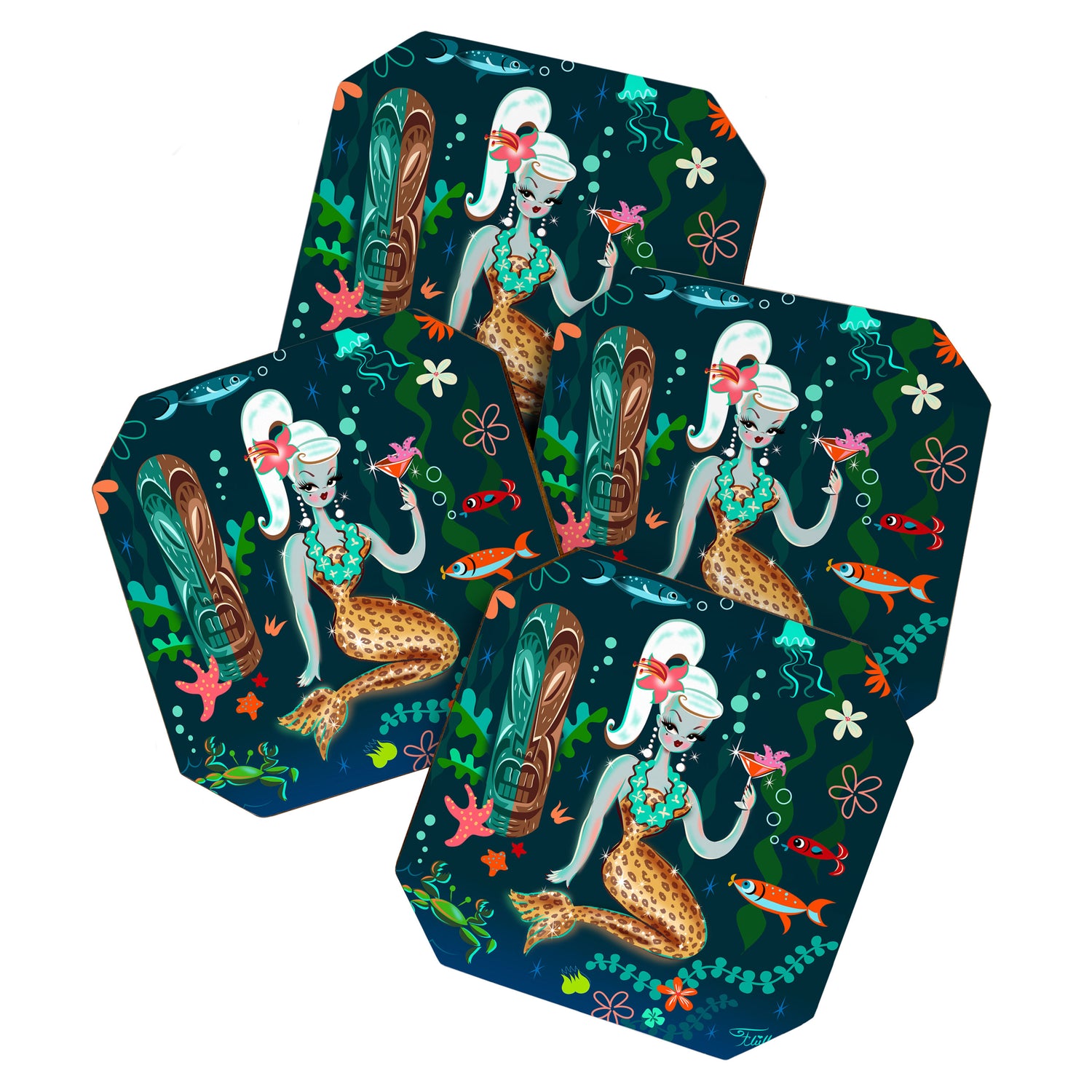 Blonde Leopard Martini Mermaid Coaster Gallery Image 1
