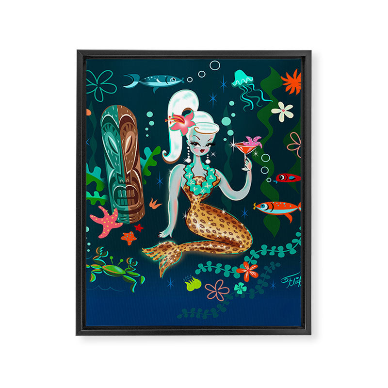 Blonde Leopard Martini Mermaid Framed Canvas Print Gallery Image 8