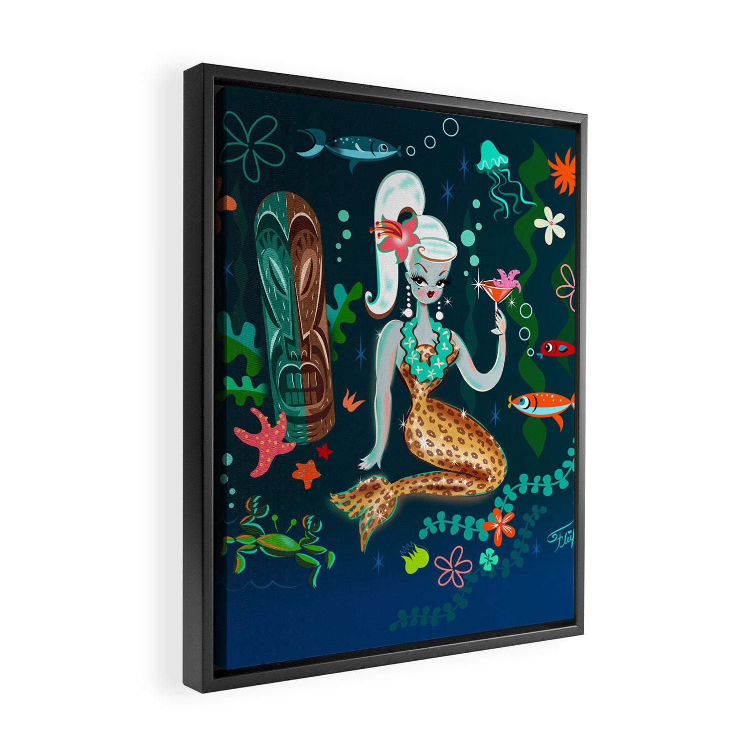 Blonde Leopard Martini Mermaid Framed Canvas Print Gallery Image 2