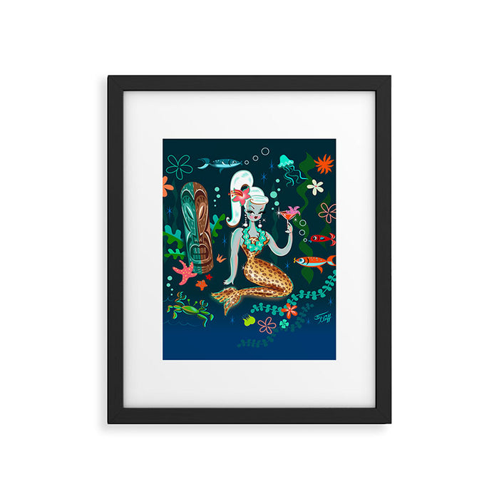 Blonde Leopard Martini Mermaid Framed Art Print Gallery Image 1