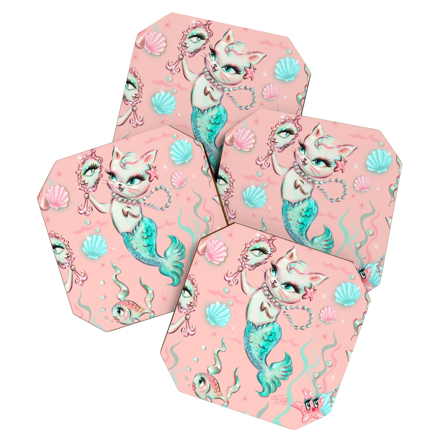 Merkittens with Pearls on blush Coaster Gallery Image 1