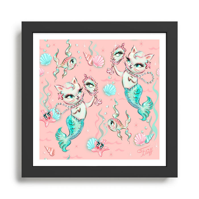 Merkittens with Pearls on blush Framed Art Print Gallery Image 1