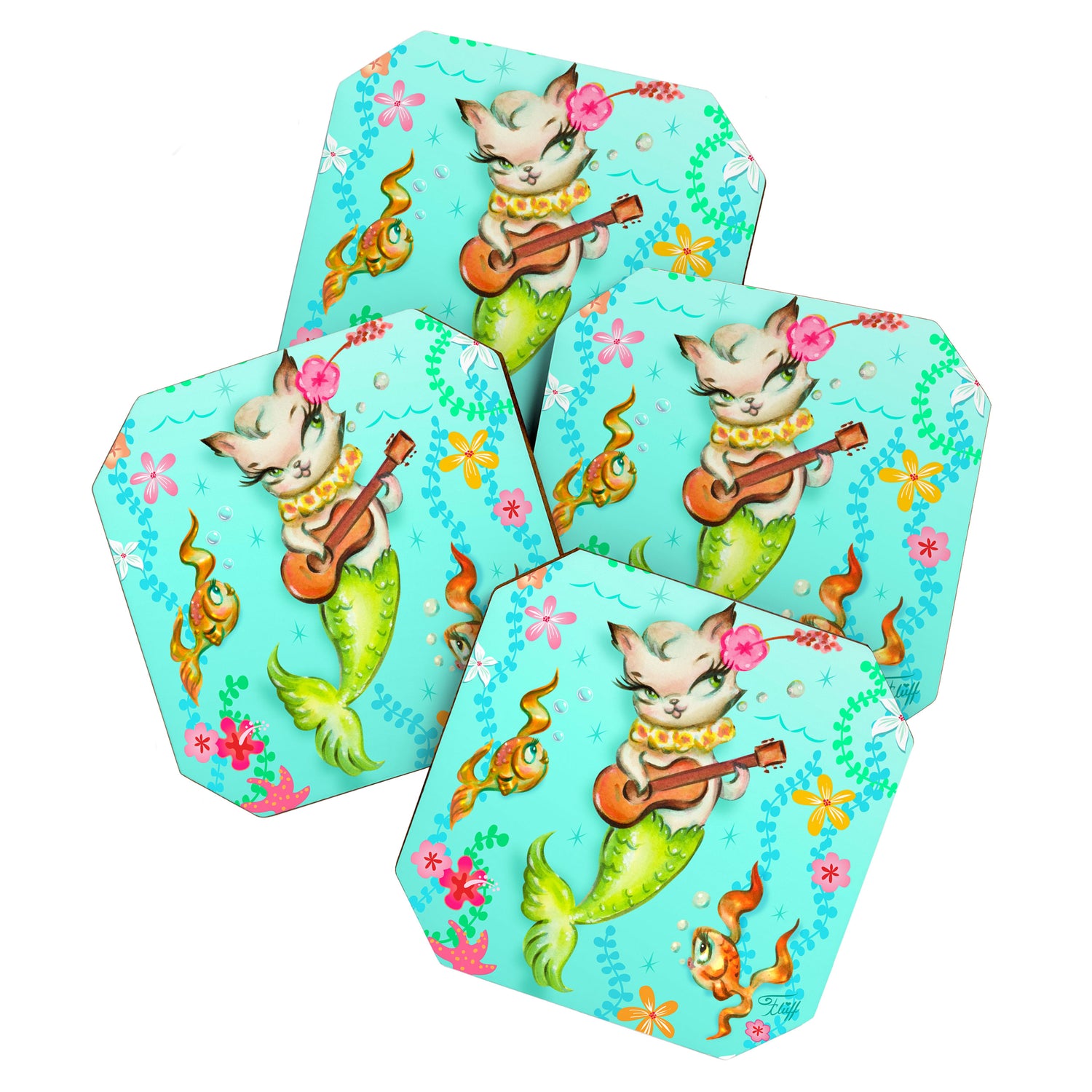 Mermaid Cat with Ukulele Coaster Gallery Image 1