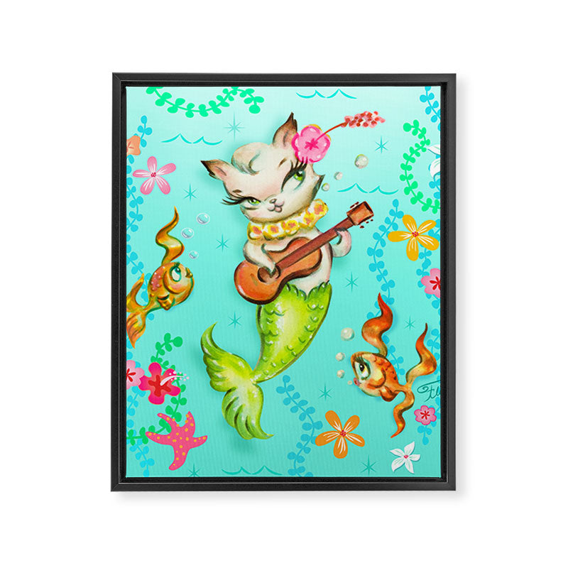 Mermaid Cat with Ukulele Framed Canvas Print Gallery Image 8