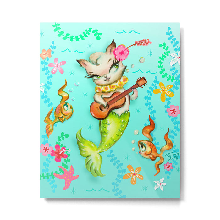 Mermaid Cat with Ukulele Metal Print Gallery Image 1