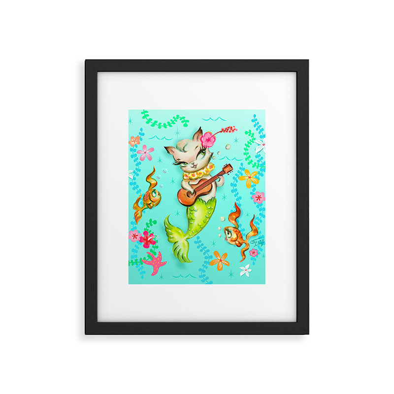 Mermaid Cat with Ukulele Framed Art Print Gallery Image 6