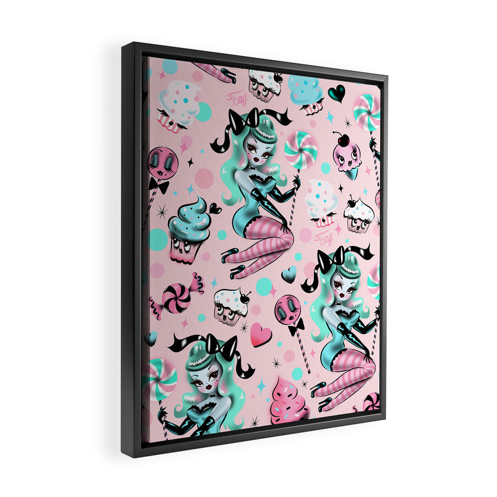 MInt Sugar Pinup Doll Pattern Framed Canvas Print Gallery Image 2